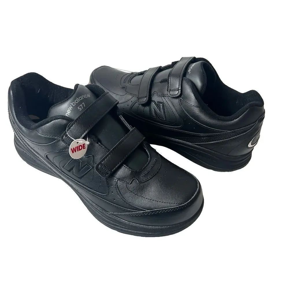 New Balance Men's Size 11.5 (2E) BLACK Leather Hook & Loop Walking Shoes MW577VK